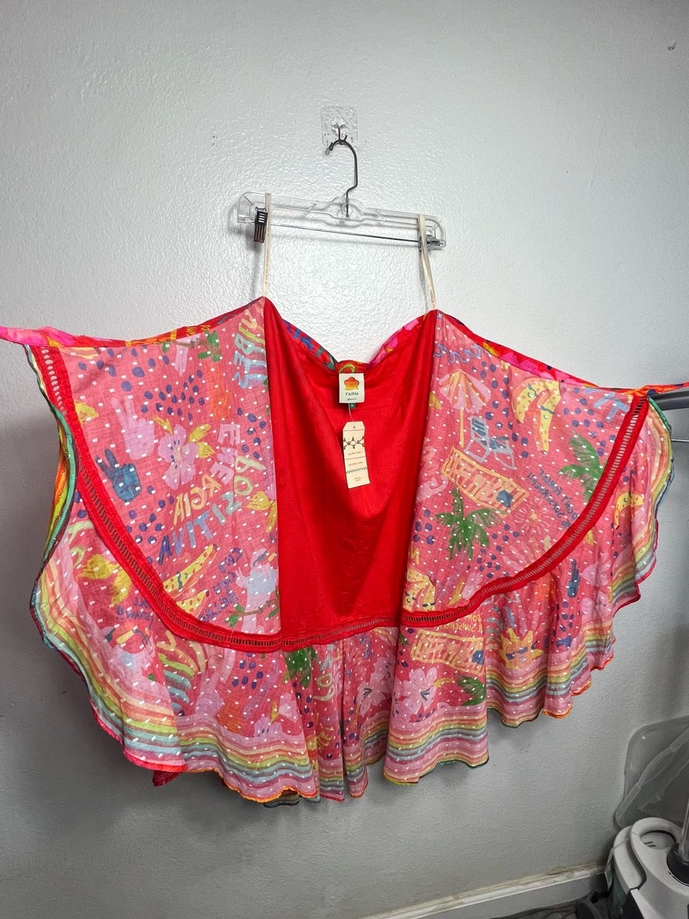 Anthropologie Farm Rio Wrap Maxi Ruffle Skirt Red Summer Beach Vibes Print M NWT - Picture 10 of 12